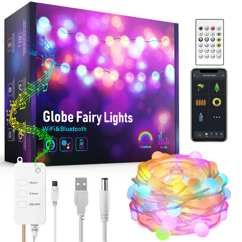 De Zonne Decoratieve Lichten van Bluetooth WiFi 5m Kleurrijke de Bollichten van 10m