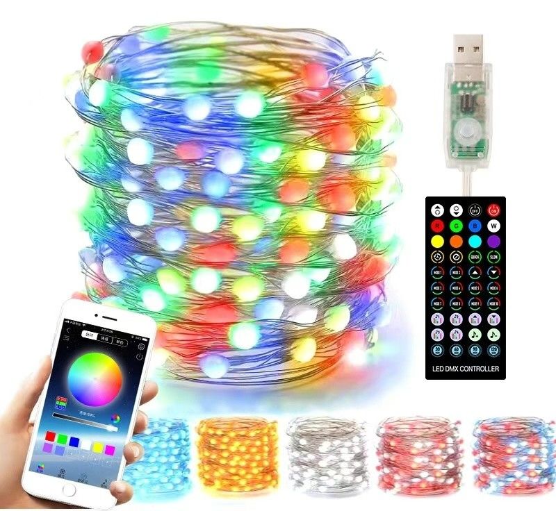 De Zonne Decoratieve Lichten van Bluetooth WiFi 5m Kleurrijke de Bollichten van 10m