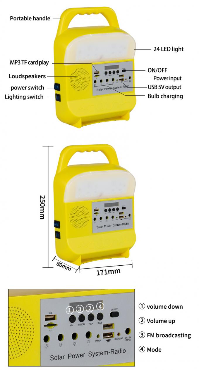 Klein Zonneverlichtingssysteem met TF Kaart/de Dubbele USB-Hefboom/Bluetooth/MP3-Radio van Speler/FM
